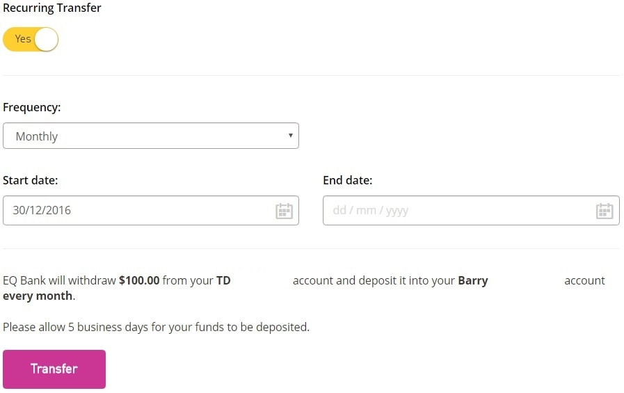 How to set up Recurring Transfers with EQ Bank Money We Have