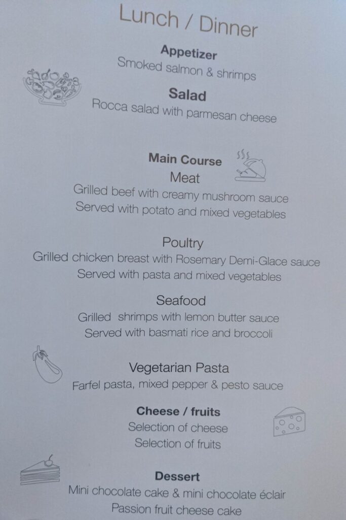 cairo to dubai menu