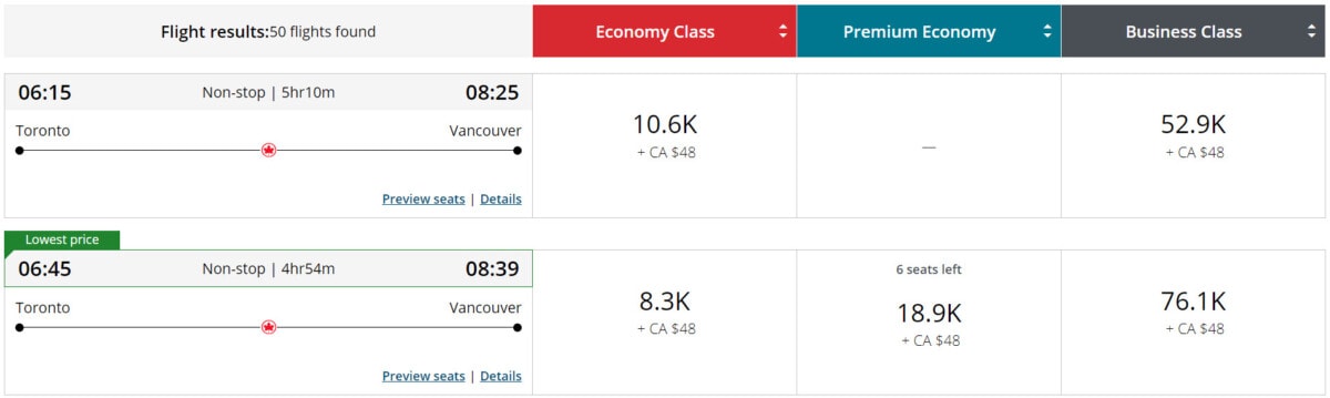 Air Canada business class